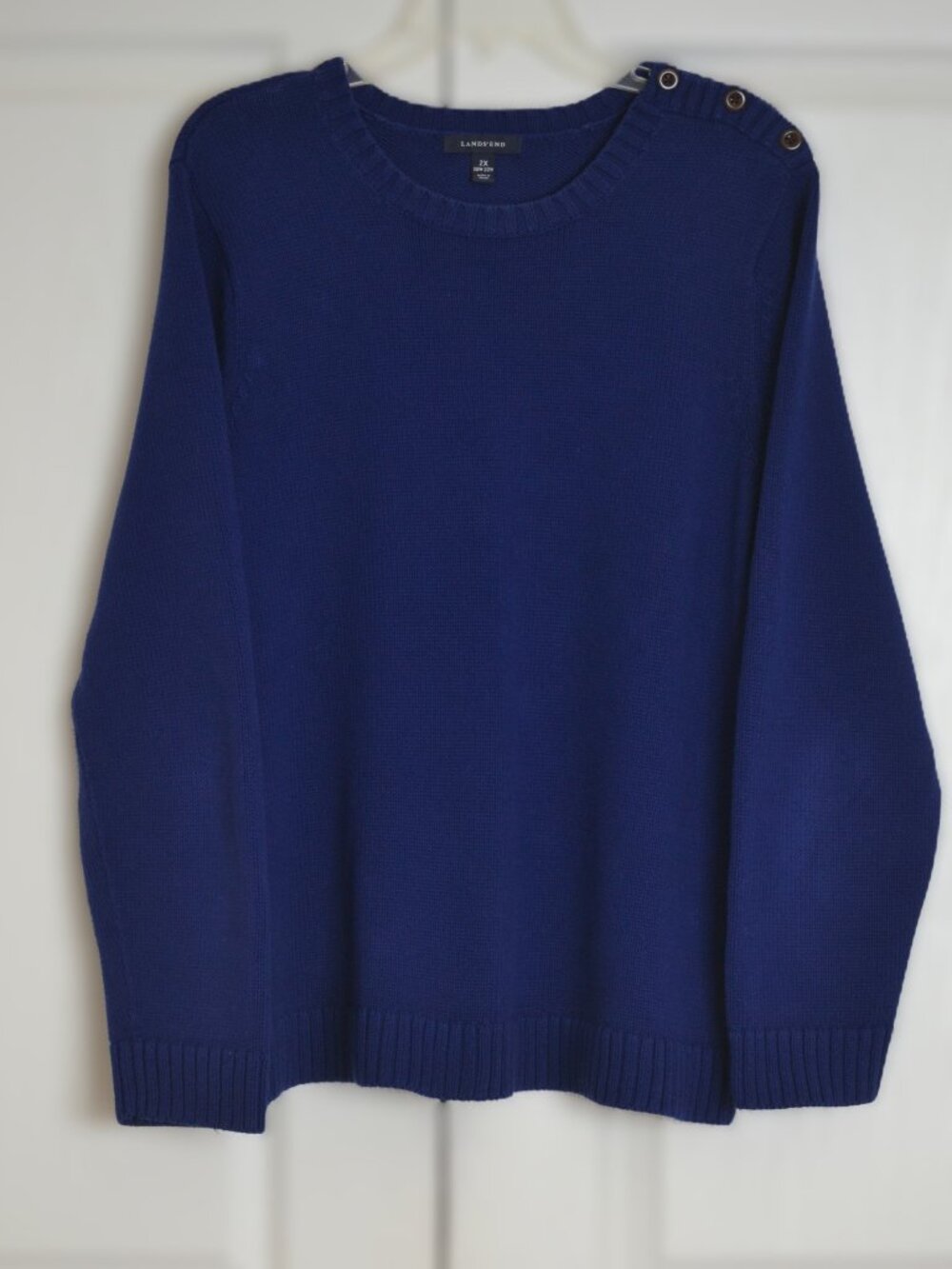 Lands End Women's Blue Cotton Sweater Crew Neck Size 2X